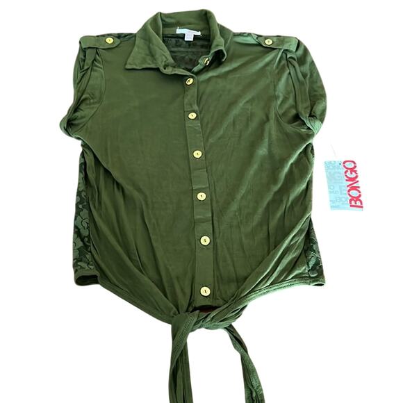 Bongo Juniors Size M Olive Green Sleeveless Knit & Lace Blouse NWT - Picture 4 of 11